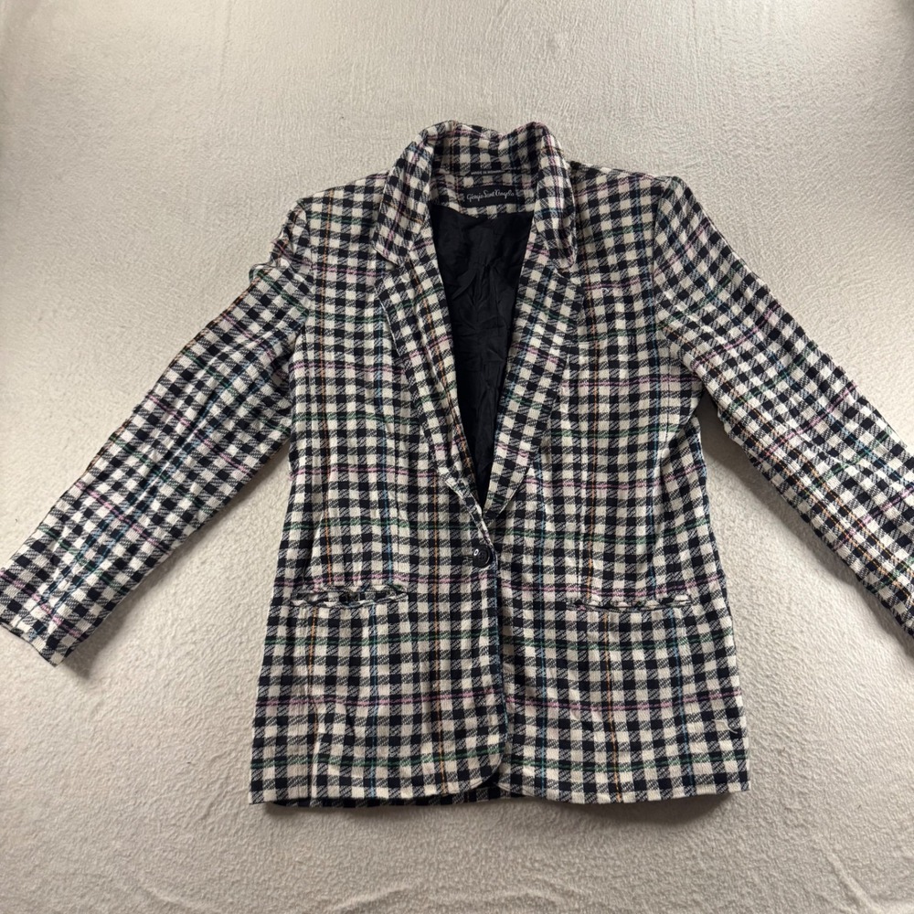 VTG 90s Giorgio SantAngelo Blazer Womens Plaid Checkered Career‎ Casual Coat